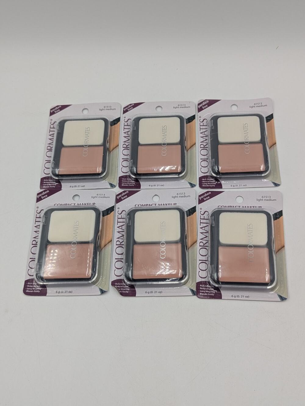 6x Colormates Light Medium Compact Makeup #61513 Paraben Free New/Sealed